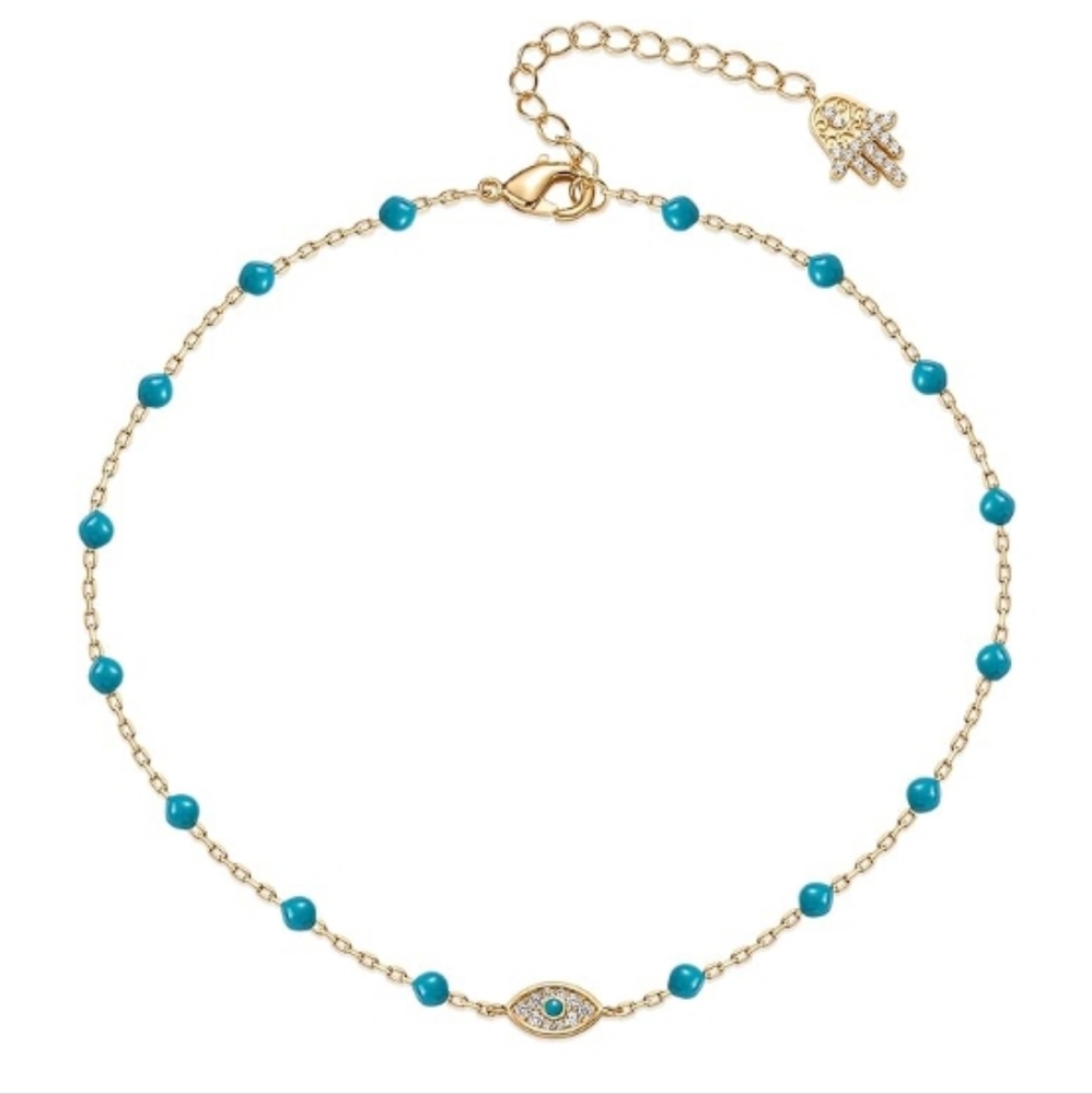 14K Gold Plated Charm Link Chain Eye Adjustable Anklet - Picture 4 of 4